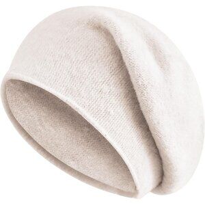 Unisex White Wool Knit Warm Winter Pull-On Classic Baggy Slouchy Beanie Cap